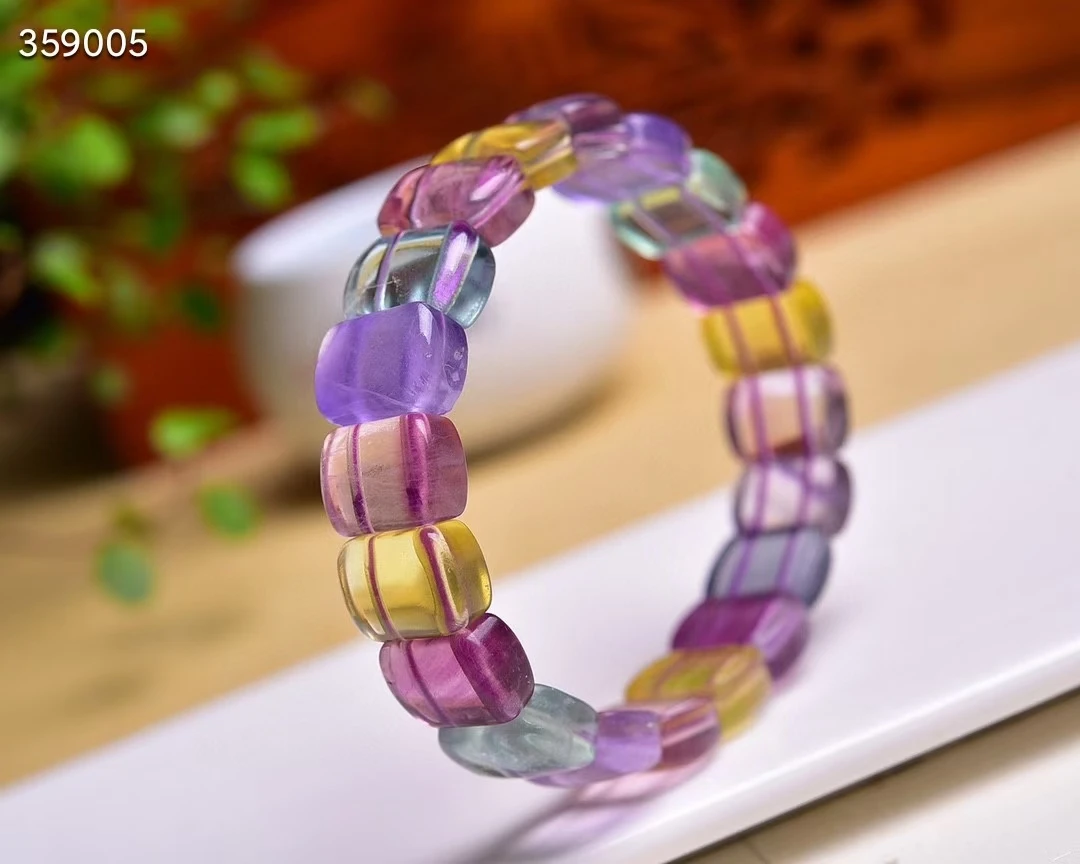 Natural Colorful Fluorite Crystal Rectangle Bracelet Bangle Clear Beads Bracelet 14x10mm Fluorite Women Men AAAAA