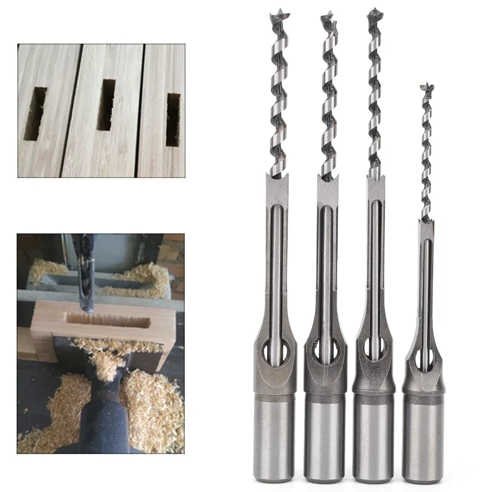 

4Pcs Square Hole Drill Bits Wood Mortising Chisel Set Wooden Drilling Hand Tools 6.4/8/9.5/12.7mm