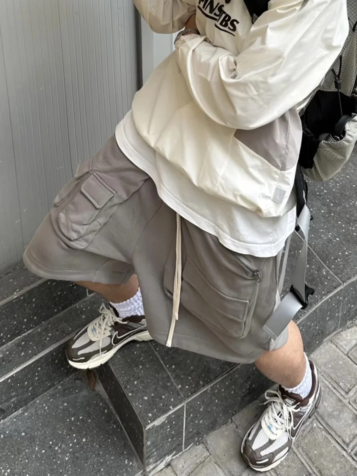 

Heavyweight Multi-ket Functional orts Men's Summer American Retro Street Loose Zipper Dstring Casual Five-Quarter Mid...