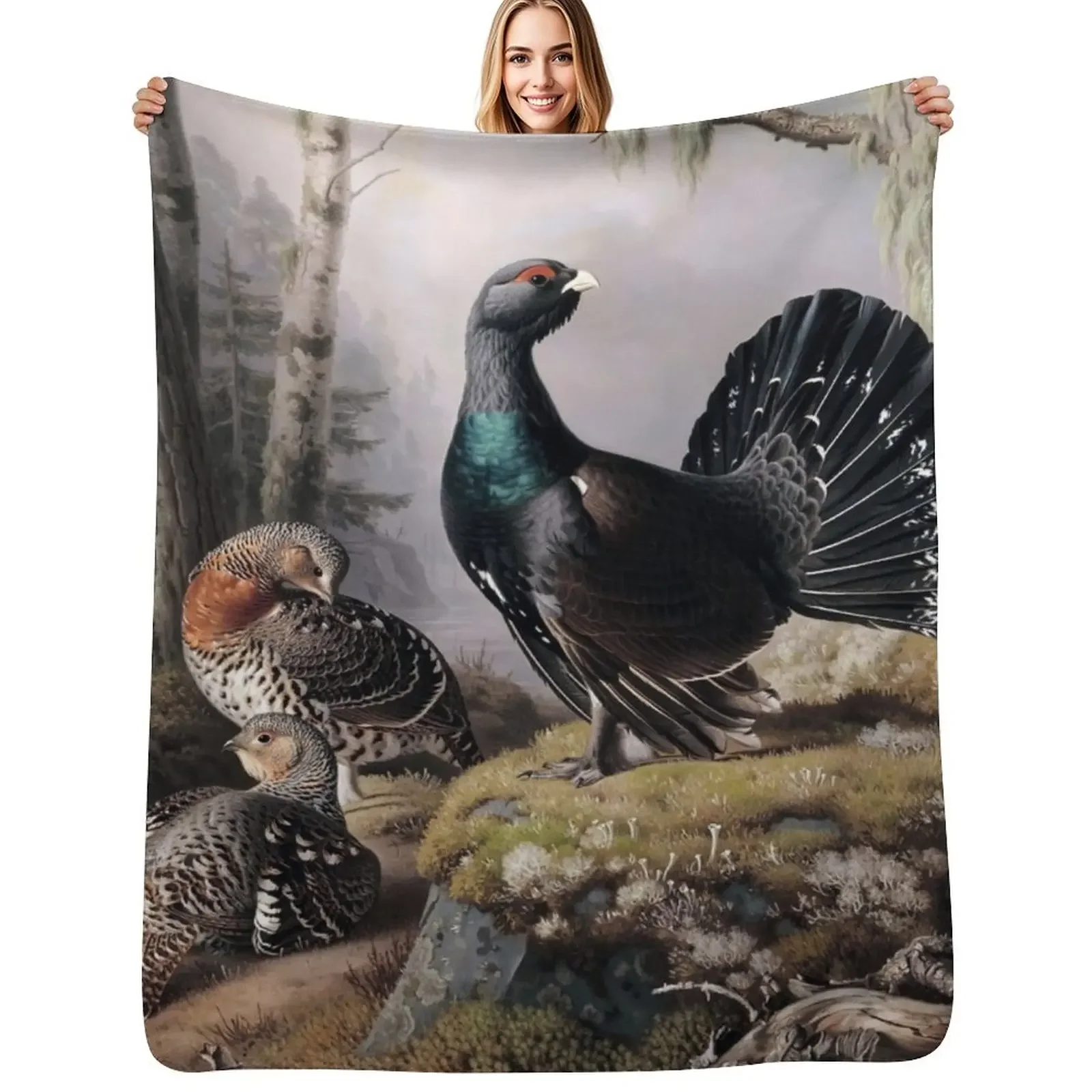 

Capercaillie courting by Ferdinand von Wright Throw Blanket Camping Sleeping Bag Luxury St Blankets For Baby Blanket