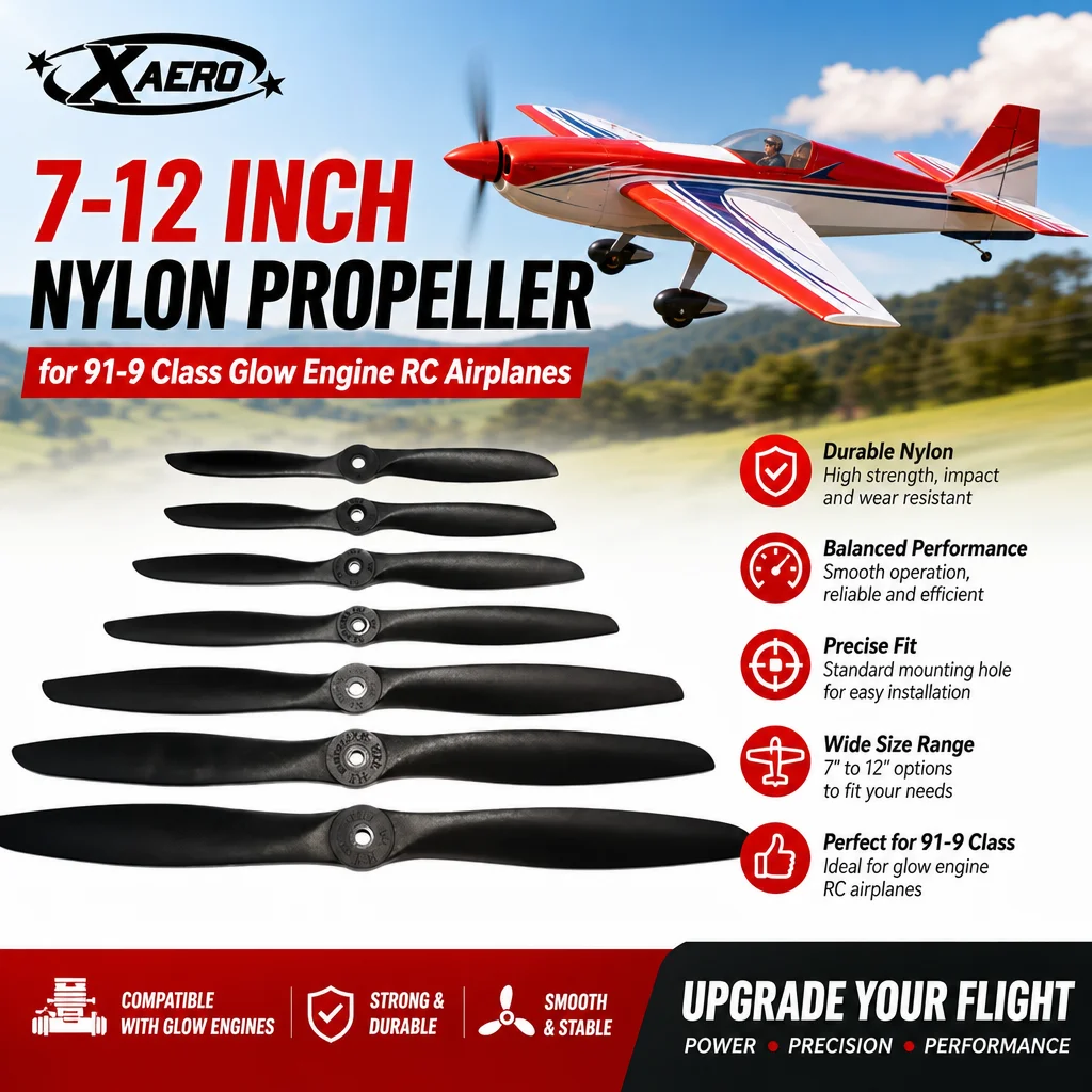 XAERO 7-12 Inch PC Nylon Propeller for 91-9 Class Glow Engine RC Airplanes Durable RC Aircraft Accessory