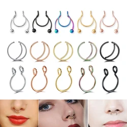 15 Surgical Stainless Steel Moon U Shaped Septum Fake Nose Ring Hoop Lip Helix Cartilage Earring for Women Body Piercing Jewelry