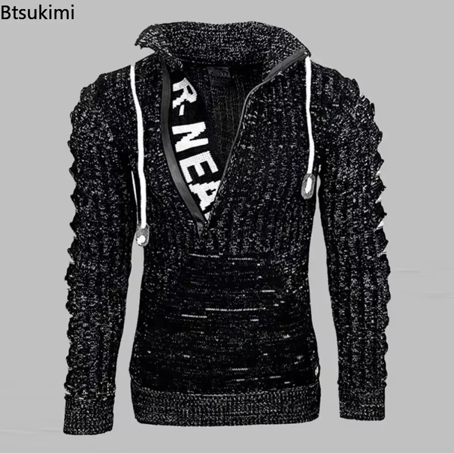 2025 Autumn Winter Men's Hooded Sweaters Warm Slim High Neck Sweater Long-sleeved Shirt Male Knitwear Mens Clothes Tops S-4XL - Image 2