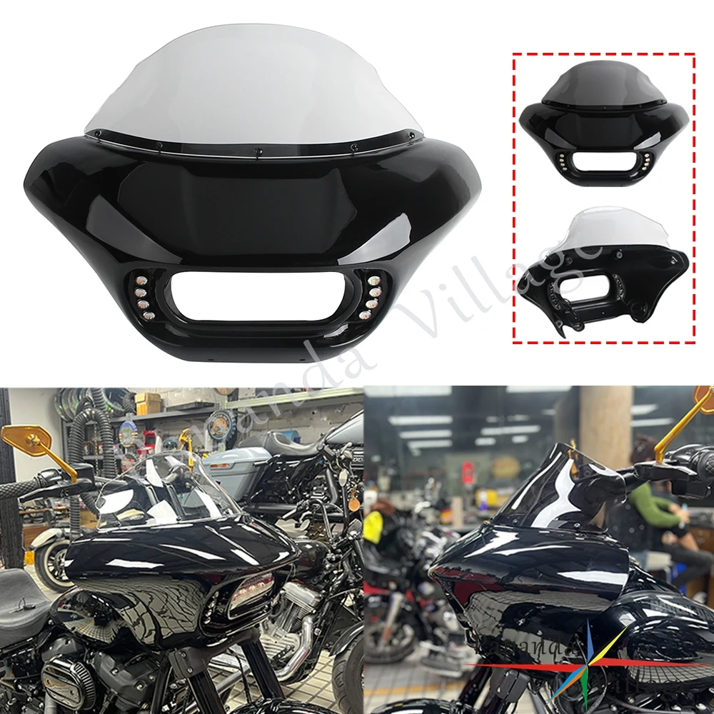 

Motorcycle Gloss Black Front Headlight Fairing Mask Cowl Cover For Harley Softail Fat Bob 114 FXFBS FXFB 2018-2024 ABS Plastic