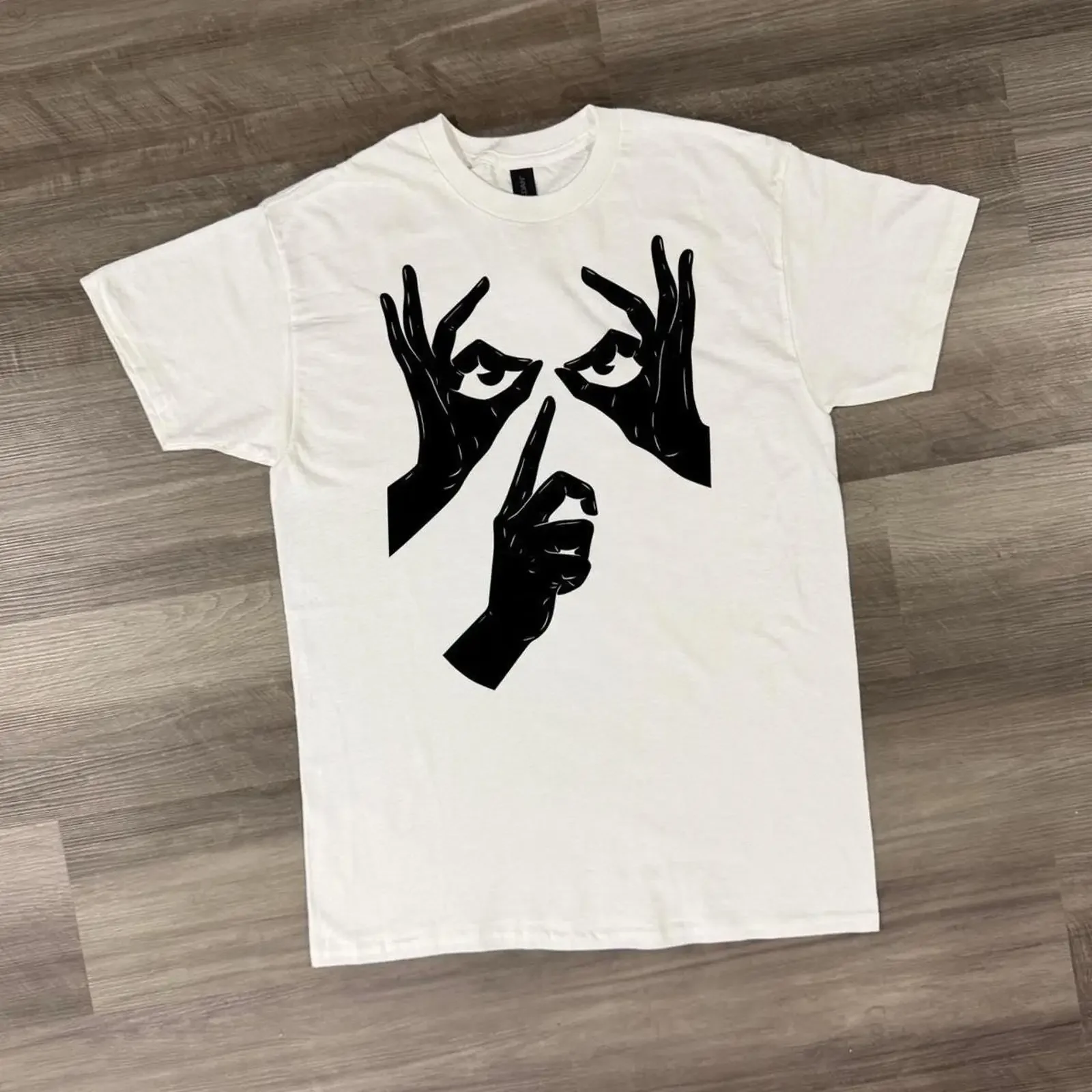 Optical Illusion Hand Face T shirt Funny Streetwear Top Skater Aesthetic Minimal Design Casual  vintage Washed designer clothes