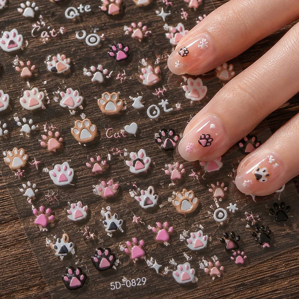 1Pc Easy Apply Adhesive Cat Paw Nail Sticker Matte Glossy Mix Cat Paw Nail Decal Relaxing Soothing Effect Cat Paw Nail Slider