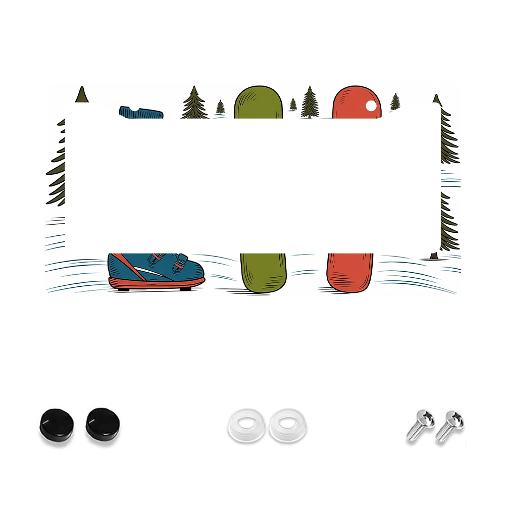 

1pc Colorful Winter Scene 2-Hole License Plate Frame, Cartoon Snowboard Design, Aluminum Material, 6x12 Inches, with Screw Kit