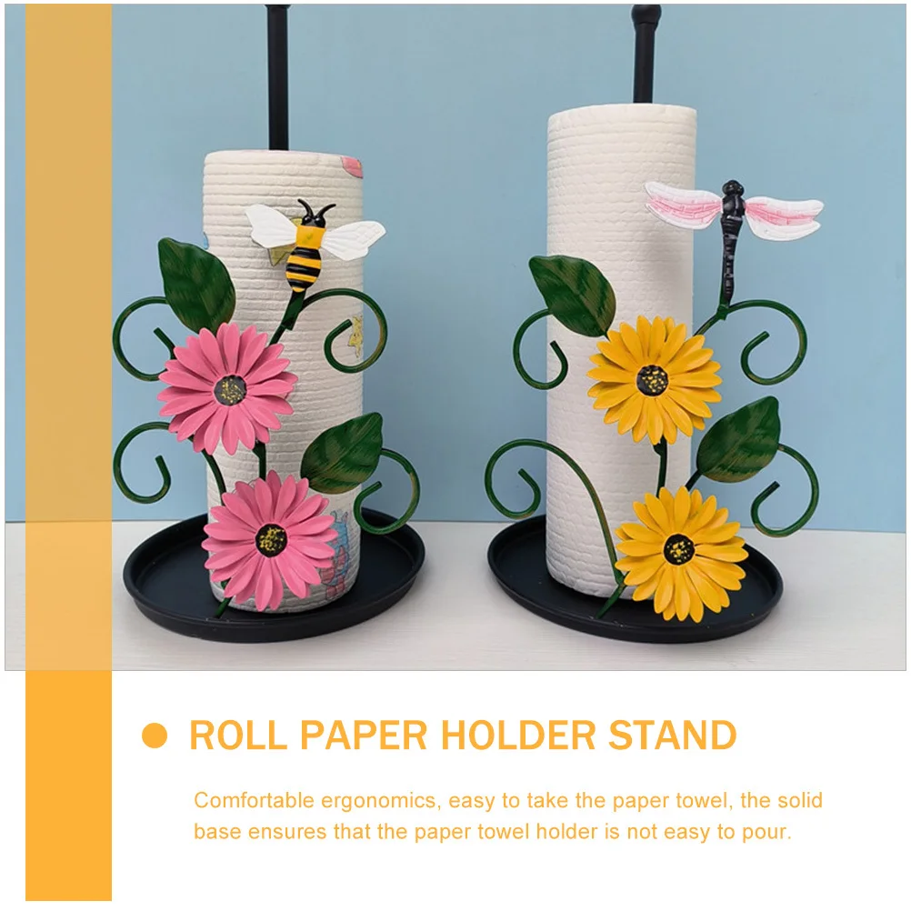 

Standing Paper Metal Flower Design Tissue Roll Holder For Kitchen Bathroom Countertop Tissue Roll Holder Decor Gift