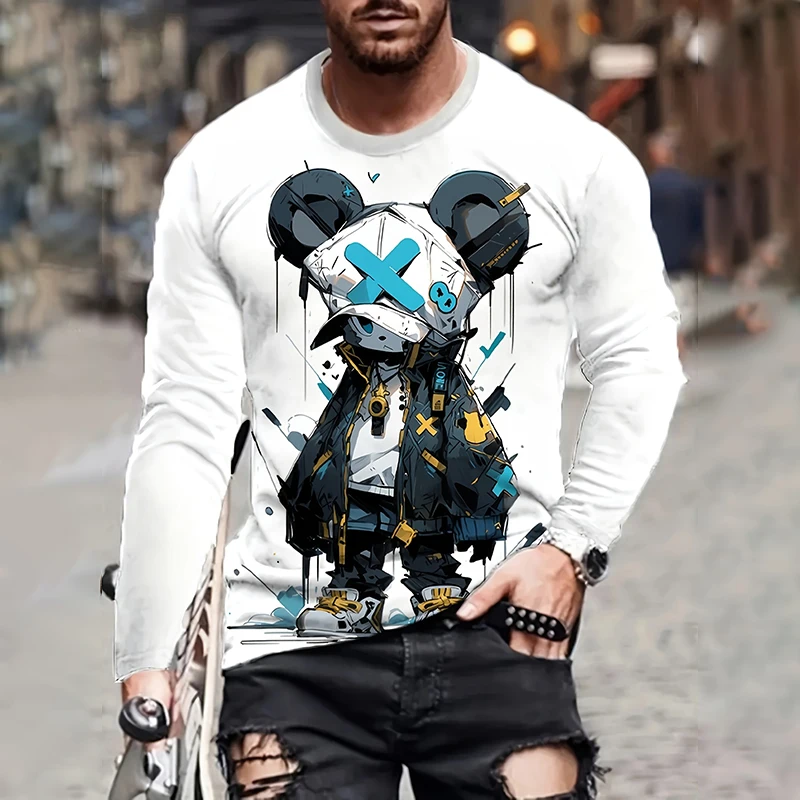 

2025 Cool Bear Printed Long Sleeve Tops Animal Men's Tops Handsome Loose Casual Long Sleeve Tops Peplum Long Sleeve Clothing