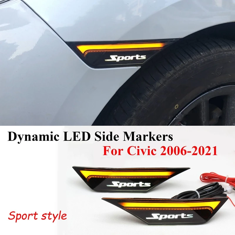 

Dynamic LED Turn Signal Lights Front Side Markers Lights For Honda Civic 2016-2021 Side Blinker