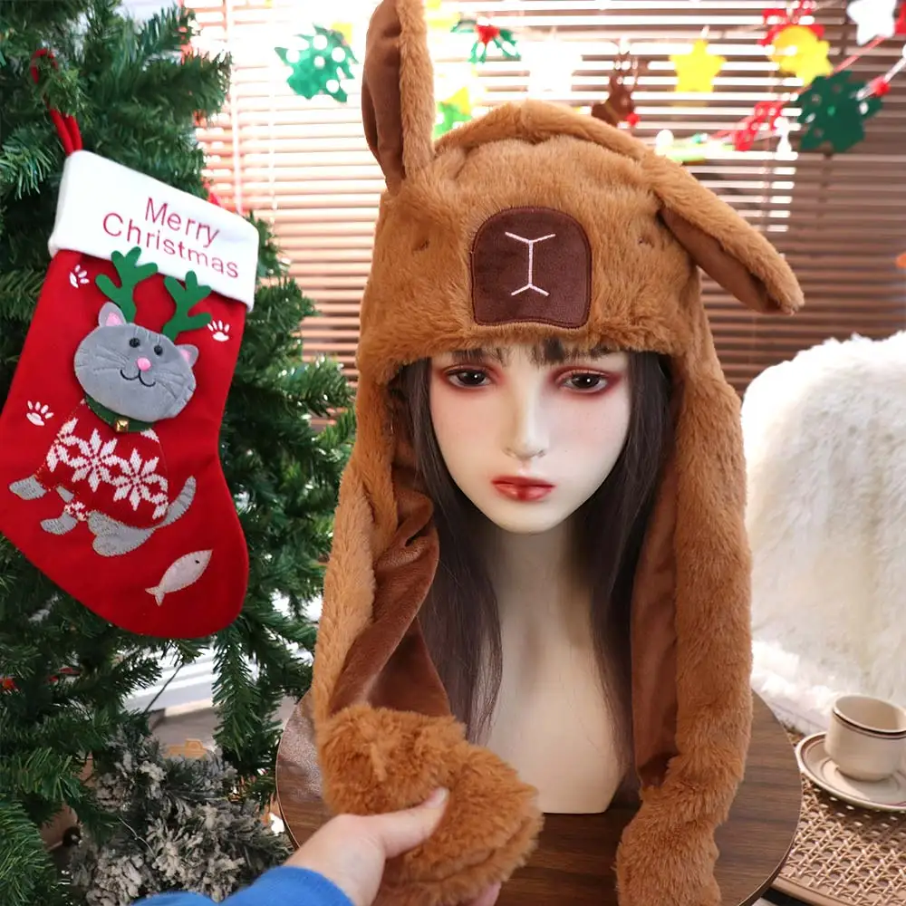 Cartoon Capybara Jumping Up Cap Fluffy Ear Moving Hat Warm Soft Hat Birthday Gifts