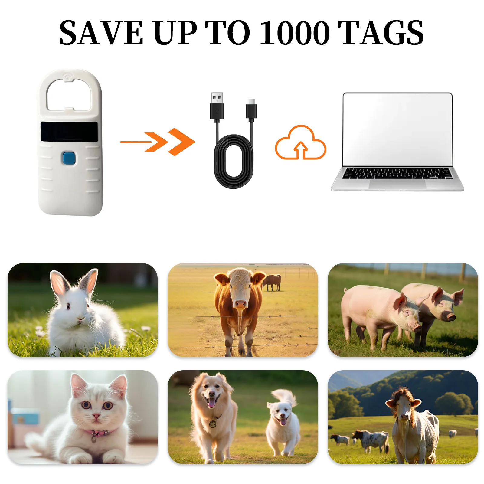 Pemindai RFID Hewan Peliharaan Kucing Anjing Mikrochip Genggam 134.2KHz 125kHz Bluetooth Pembaca Tag FDX-B Chip Kaca USB dengan Tag