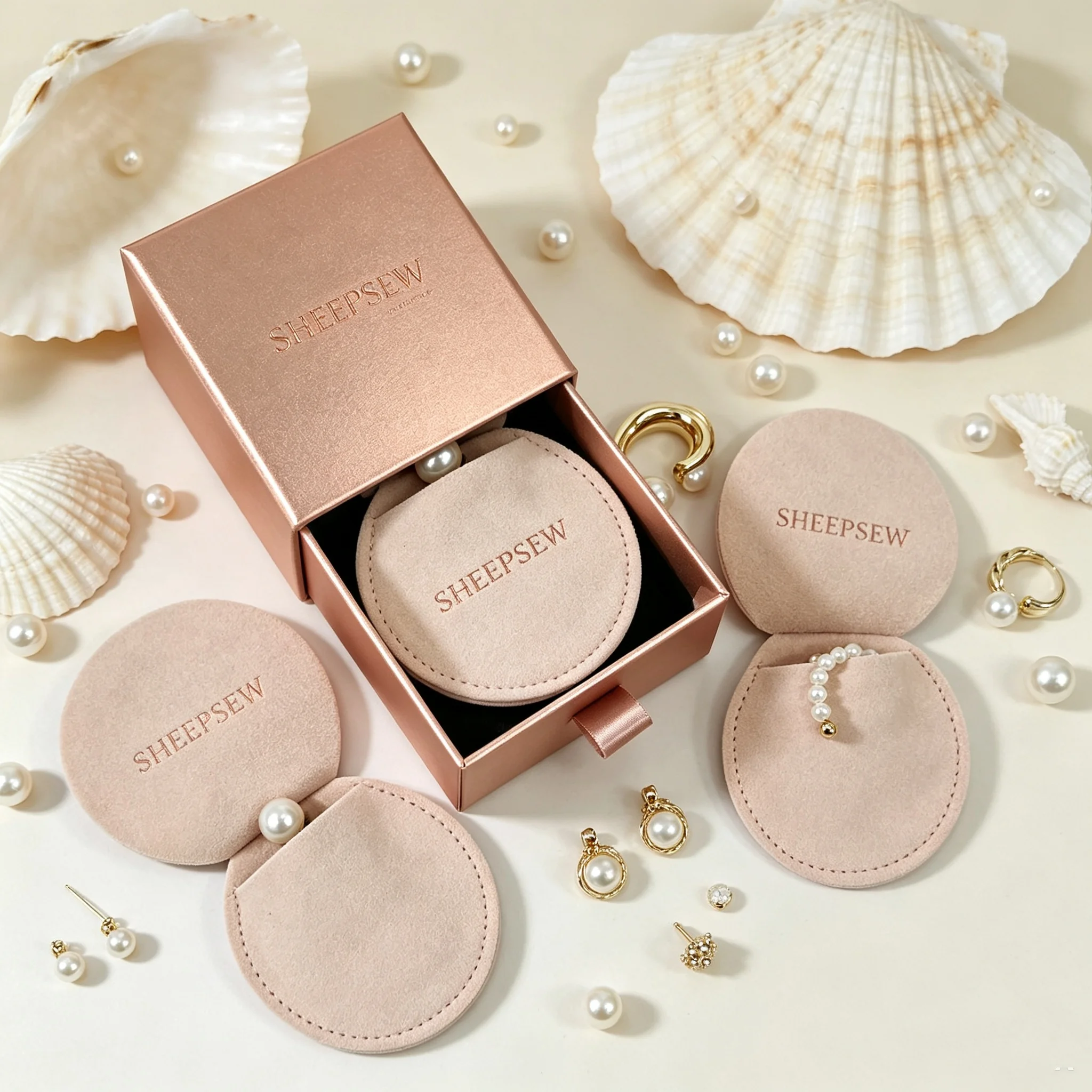 SheepSew Eco Friendly Custom Logo Luxury Microfiber Jewelry Ring Pouch Cloth Gift Bag For Women Fashion Jewelry Packaging