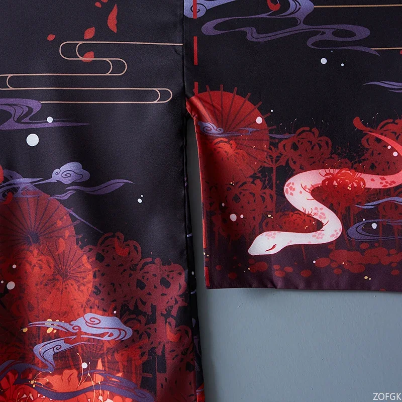 ملابس شارع يابانية فضفاضة مطبوعة على شكل ثعلب أحمر صيفي جديد مع ياقة مفتوحة للرجال والنساء قطع علوية هاراجوكو هيروشي كيمونو التأثيرية