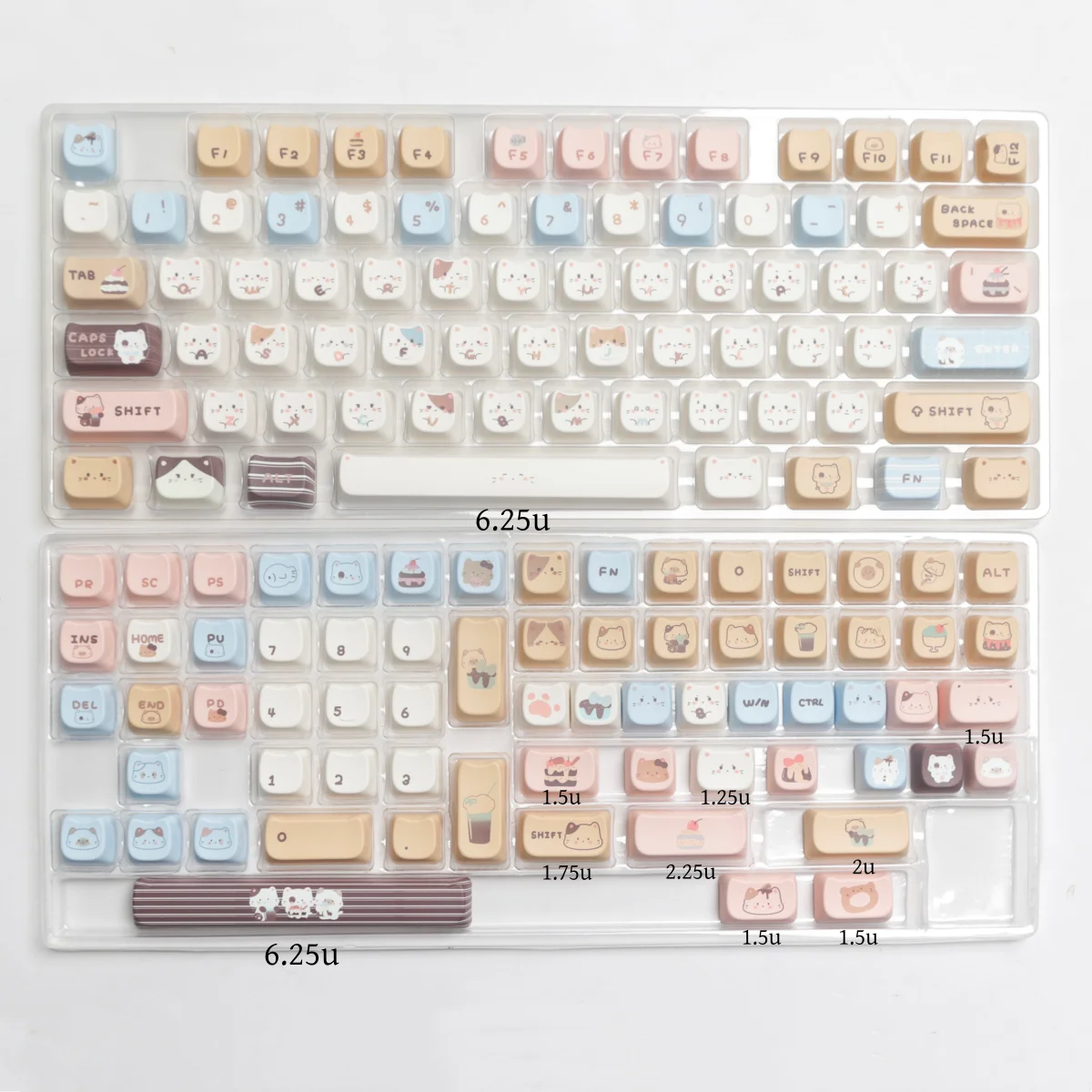 MAO Profile Sea Salt Cat Keycaps, PBT Dye Pad, Cartoon Keycaps, Cute Keycap, Fit for MX Switch, Mechanical Keyboard, 6.25u, 7u Space, GMK67 Alice