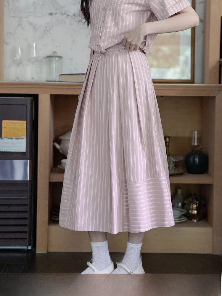 

Женская летняя юбка А-силуэта с завышенной талией, в полоску, из смесового хлопка, винтажная, повседневная, облегающая, коллекция 2025 года