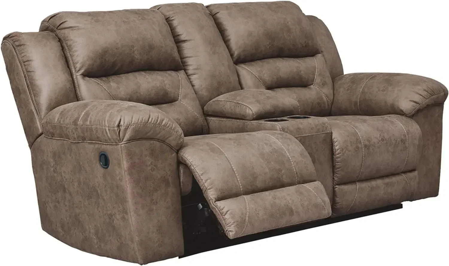 Faux Leather Manual Double Reclining Loveseat with Center Console, Light Brown