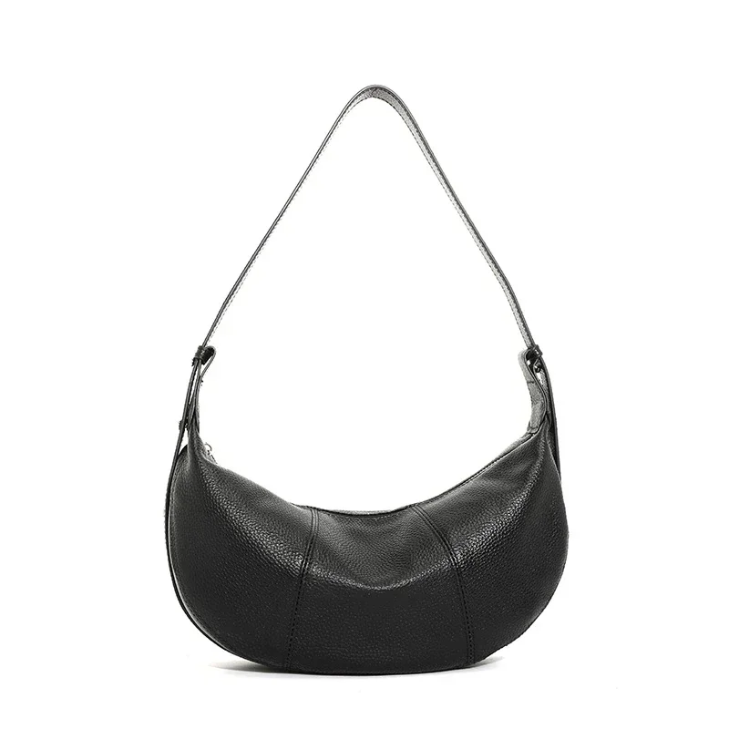 100% Echtes Leder Schultertasche für Damen Große Kapazität Halbmond-Form Designer Kuhledertasche für Pendler Shopper-Tasche – Detail 27