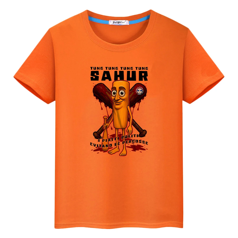 تي شيرت مطبوع من تونغ ساهر للأطفال الأولاد 10 سنوات تي شيرت للهالوين 100% قطن كارتوني لطيف قصير y2k ملابس أطفال بناتي