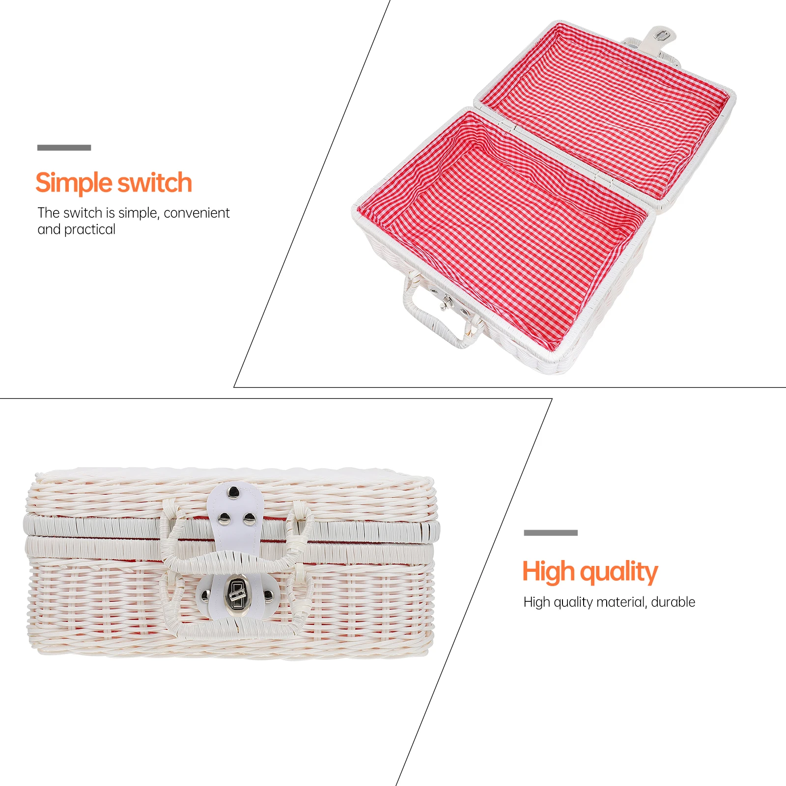 

1pc Imitation Rattan Woven Suitcase Large Capacity Storage Box Handwoven Case With Lock Retro Design For Travel Home Use