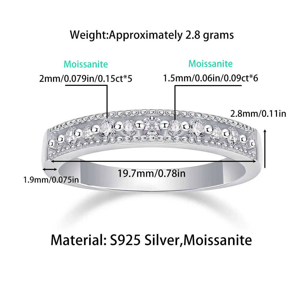 JEWLARA Moissanite Ring Simple Temperament Women, Do Not Fade, Fashionable Stacked 925 Silver Commuting Versatile