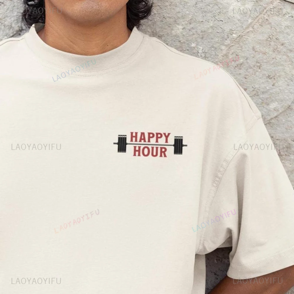 ساعة سعيدة في صالة الألعاب الرياضية هدية مضحكة للتمرين لعشاق غطاء المضخة ميمي جرافيك تي شيرت رفع الأثقال امرأة رجل الملابس القطنية #2