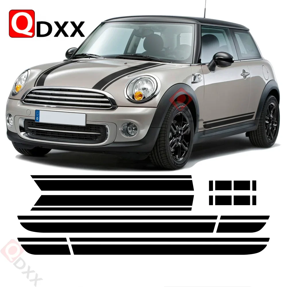カースタイリングフードボンネットストライプレーシングサイドスカートデカールトランクステッカーミニクーパー-r56-ハッチ-2007-2013-アクセサリー