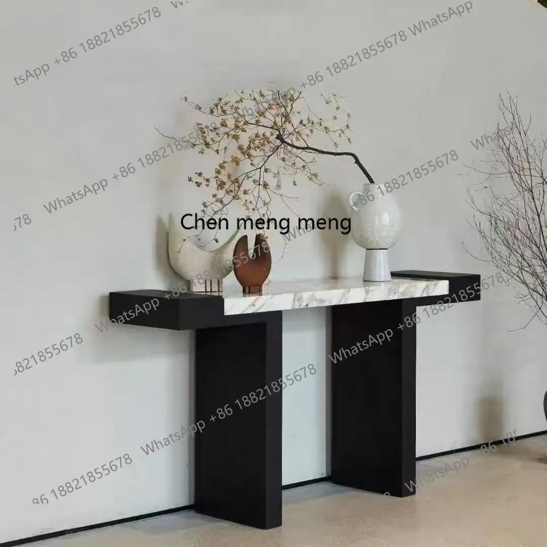 

Medieval style, creative marble solid wood porch table, villa home retro style art decoration porch table