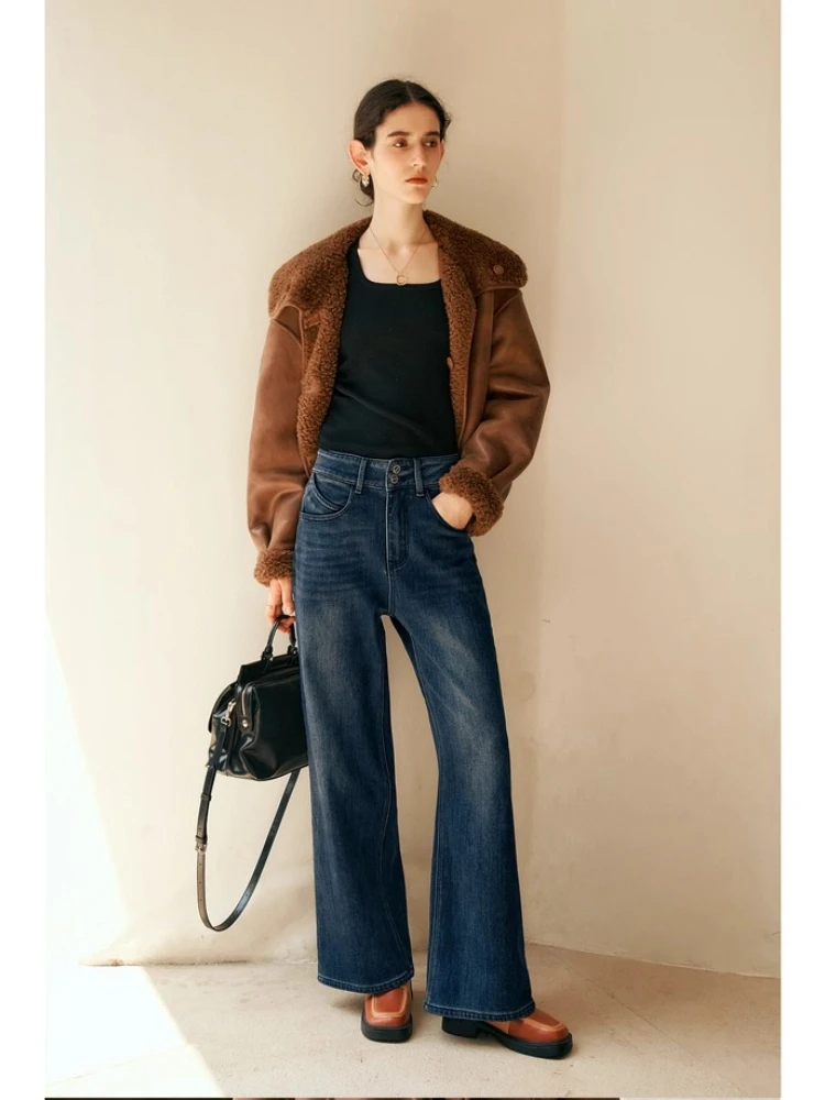 

OLrain Fashion Denim Jeans 2025 Autumn Winter New High-waist Straight Jeans Vintage Casual Trousers Female Clothing O56DK95288