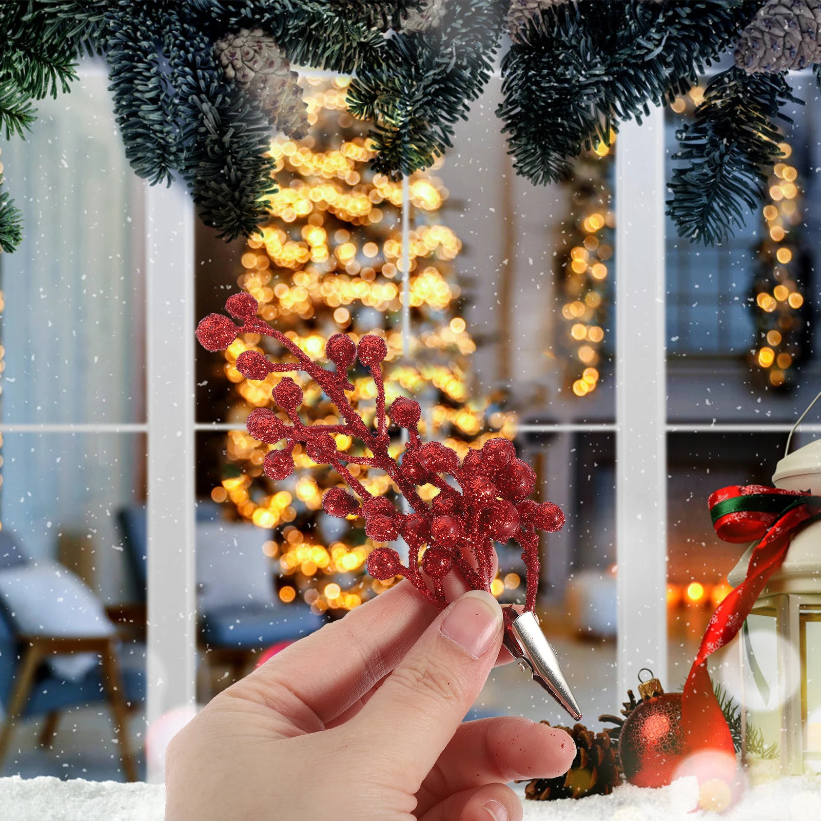 

6 Pcs Christmas Tree Decoration Clip Fake Berries Branch for Xmas Berry Decorations Stems Artificial Picks Glitter Ornaments