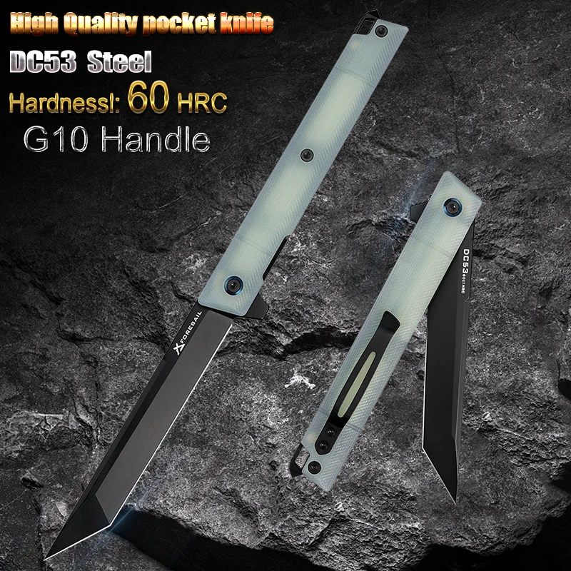 

Outdoor Camping Tactical Unfold Pocket Folding Knife, DC53 Steel Blade And G10 Handle,With Pocket Clip And Glass Breaker Knife