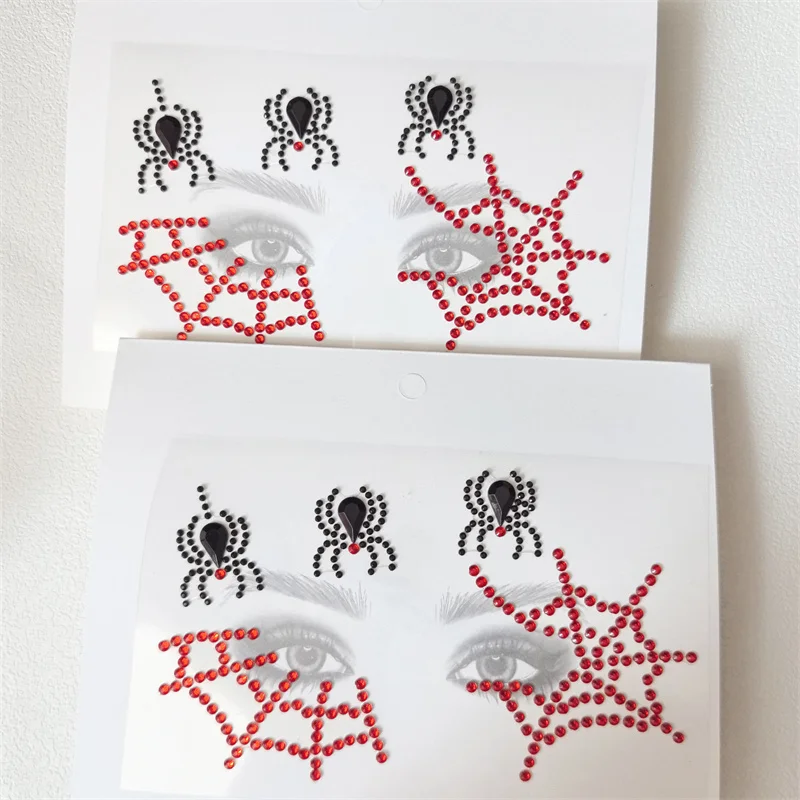 Red Black Spider web Little spiders Stereo Gem Stickers Makeup Face Jewels Stickers Dance Party Cosplay Halloween Fake Tattoos