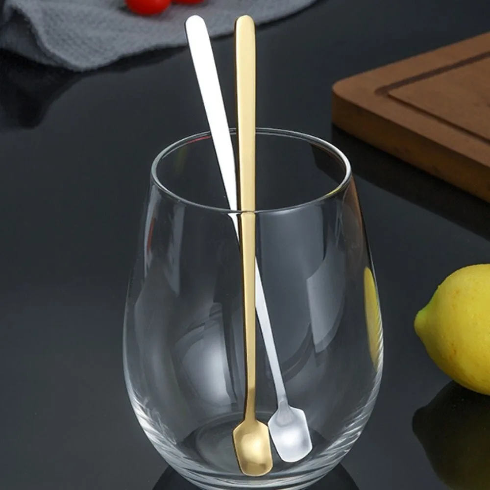 5 pezzi da tavola manico lungo cucchiaino quadrato in acciaio inossidabile argento/oro caffè mescolando cucchiai da dessert tè pomeridiano