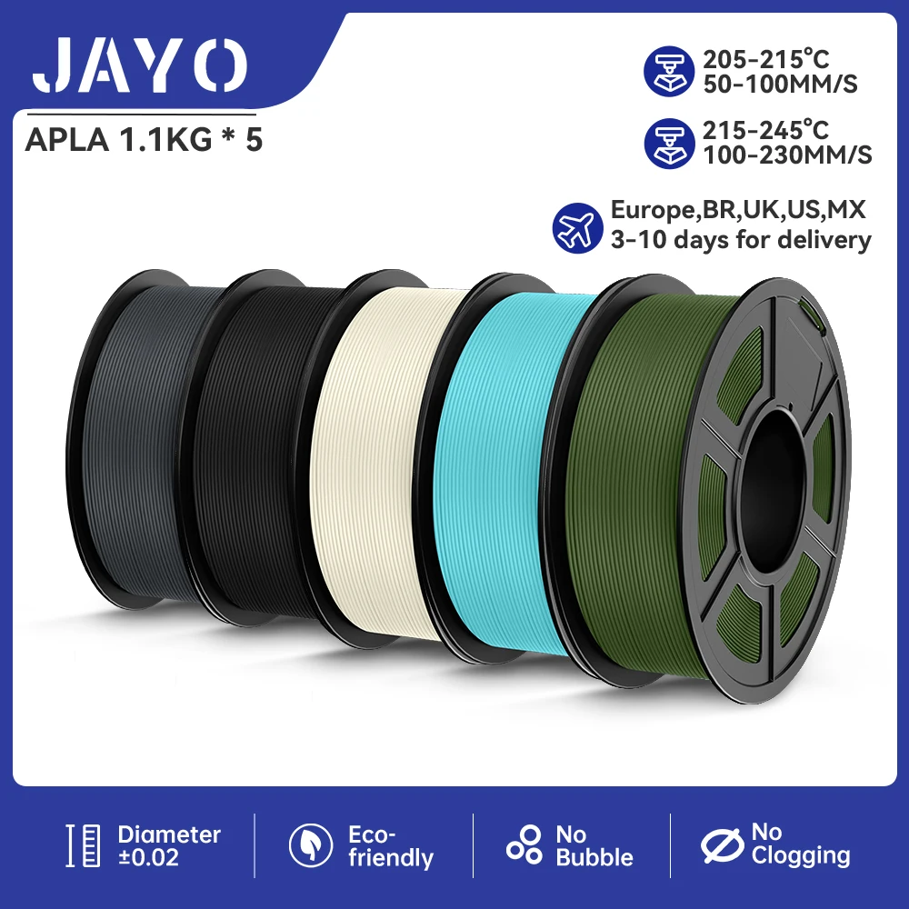 JAYO Filament 3D 1,75 mm APLA/ABS/TPU/PLA WOOD/HS-PLA 5 rolek 2,5 KG/5,5 KG 100% bez pęcherzyków FDM Materiały do ​​drukarek 3D DIY Prezent Szybki