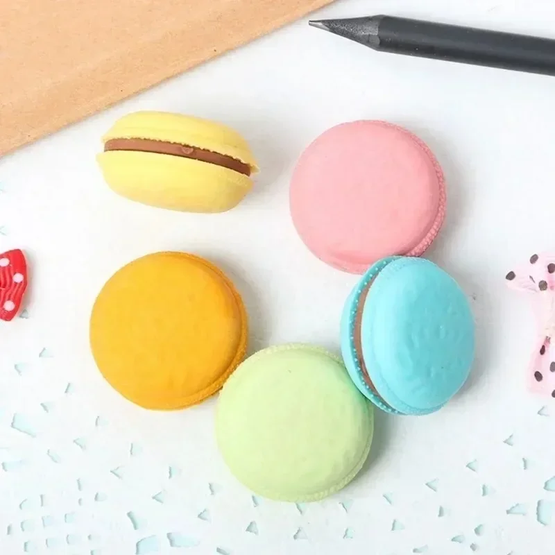 5Pcs Colorful Kawaii Macaron Rubber Creative Correction Erasers School Office Writing Supplies Cute Stationery Girls Gift