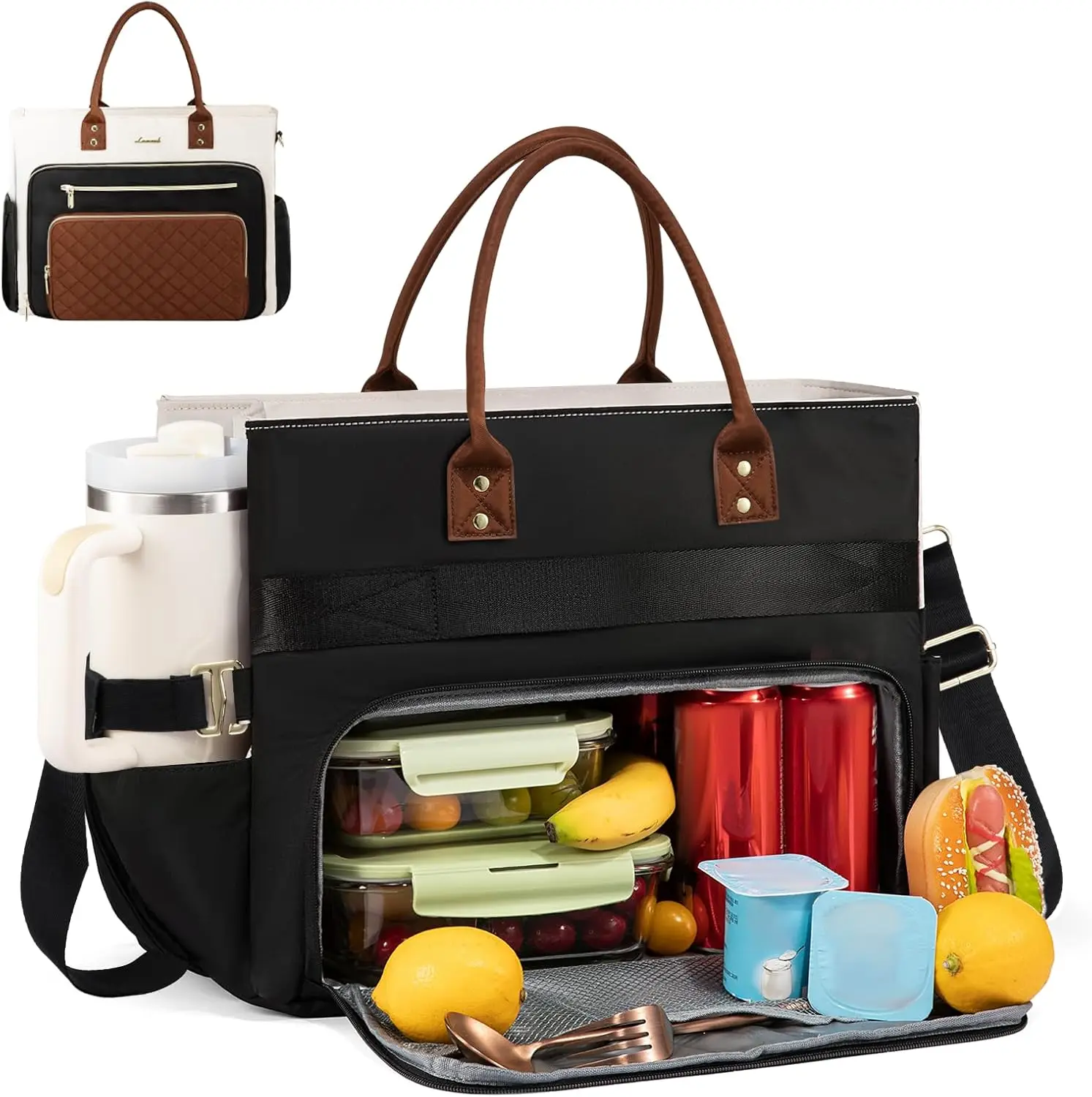 

Insulated Lunch Tote with Laptop Compartment, Large Capacity Work Bag for Women, Water-Resistant, 15.6 Inch