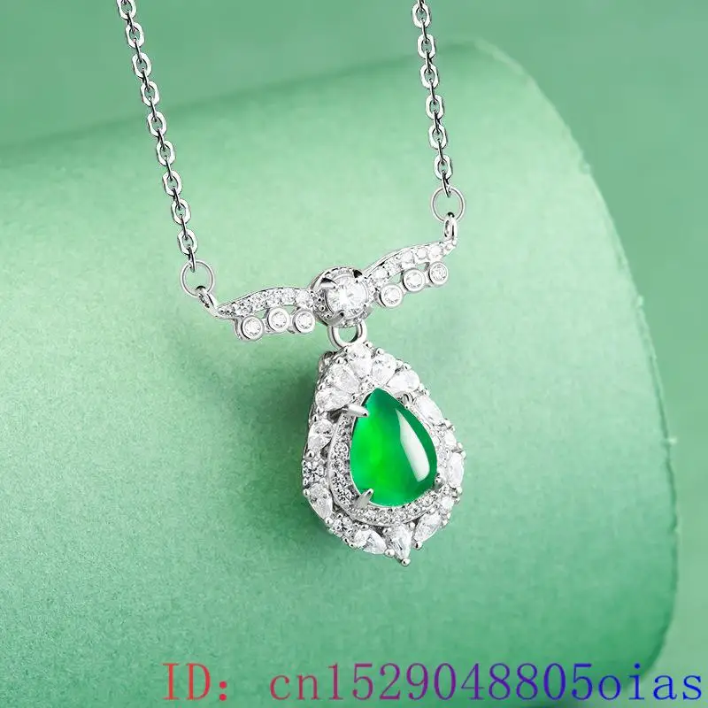 Green Myanmar Jade Water drop Pendant Necklace Luxury Real Burmese Jadeite Fashion Natural Jewelry Man Gemstone 925 Silver