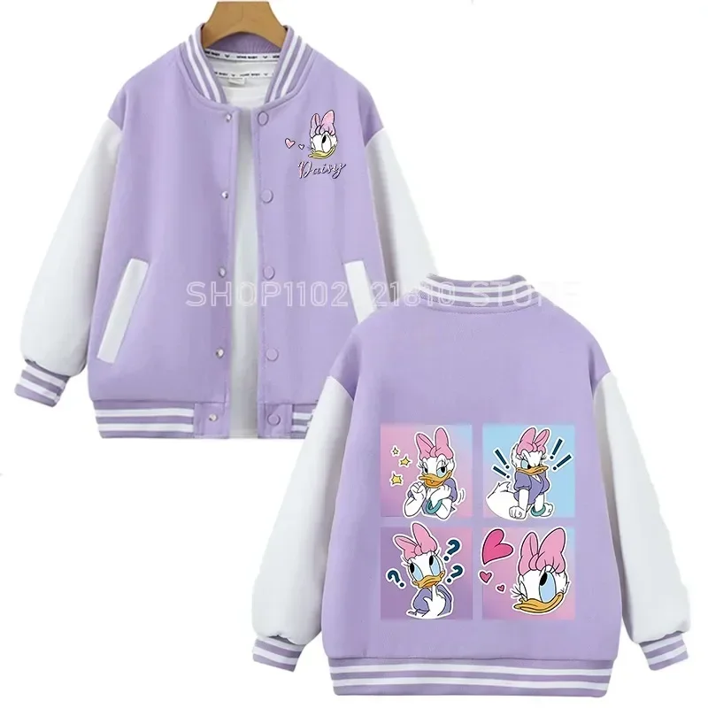 Mickey Mouse Children Baseball New Daisy Duck Cute Cartoon Fashion Coat Spring Autumn Purple Jacket Sweet Girl Sport Casual Top