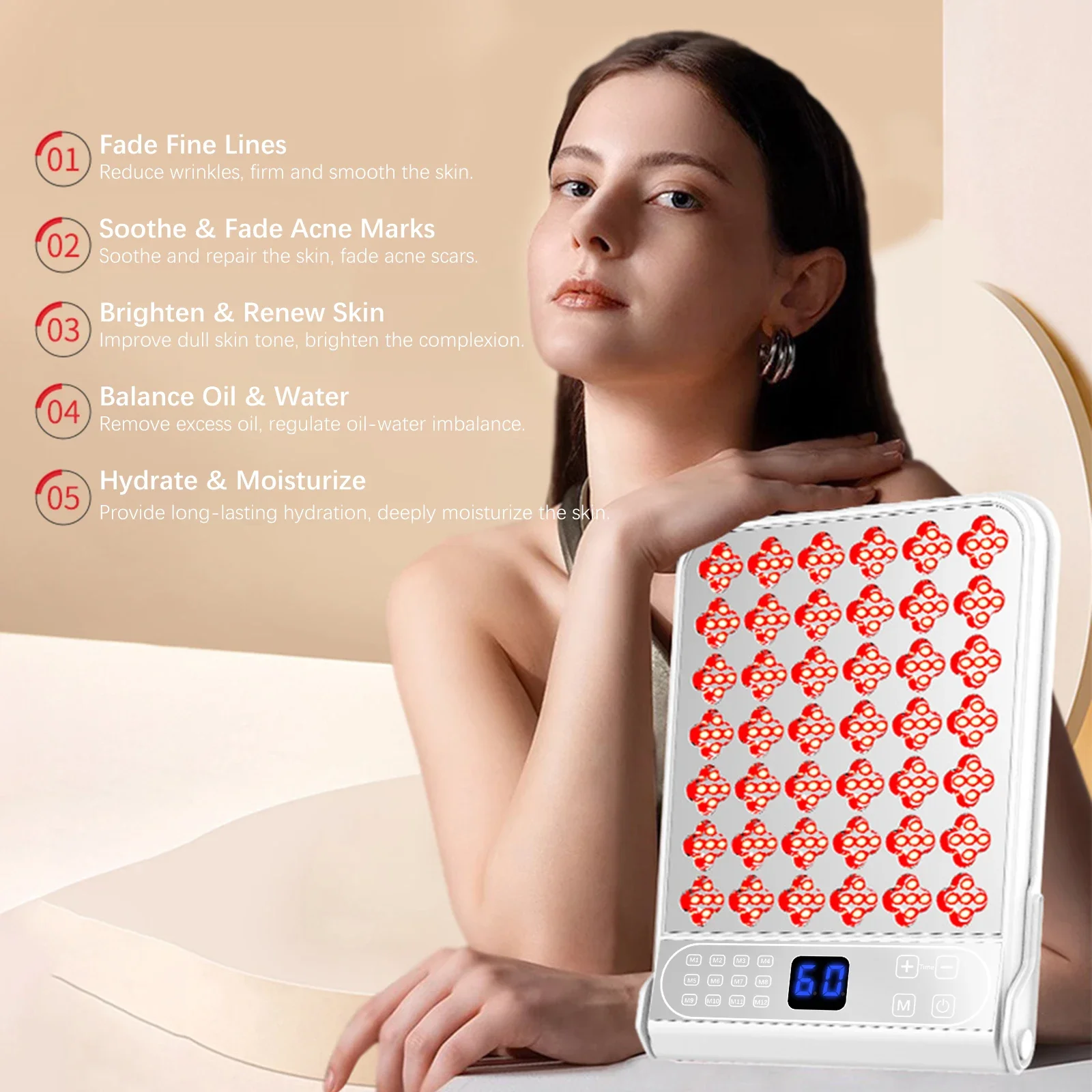 

НОВАЯ светодиодная инфракрасная панель для лица с терапией красного света, 4 длины волны, 415 нм, 590 нм, 630 нм, 850 нм, светодиодные косметические устройства для лица и тела