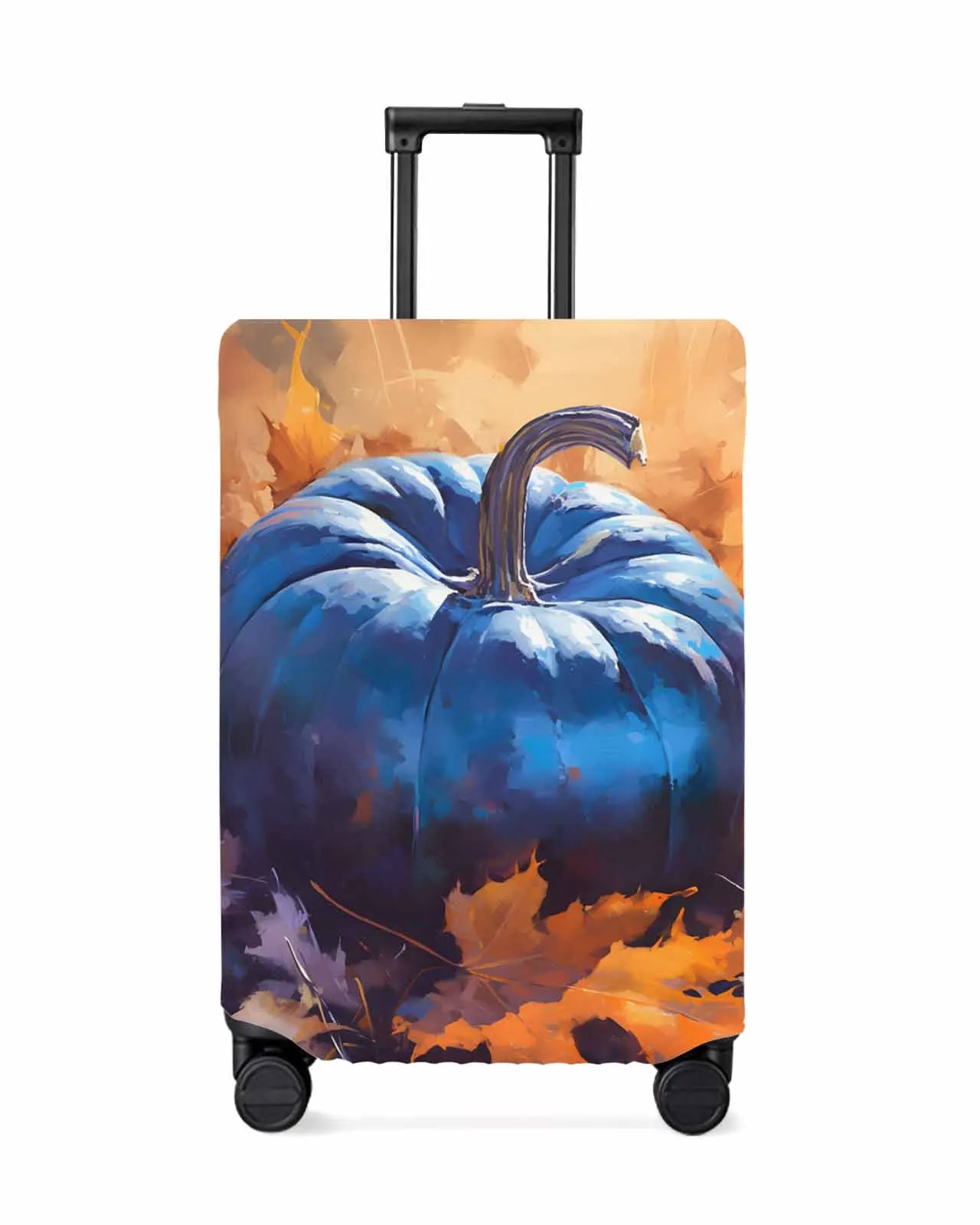 

Autumn Blue Pumpkin Maple Leaf Vintage Oil Painting Luggage Cover Elastic Baggage Cover For 18-32 Inch Suitcase Case Dust Cover