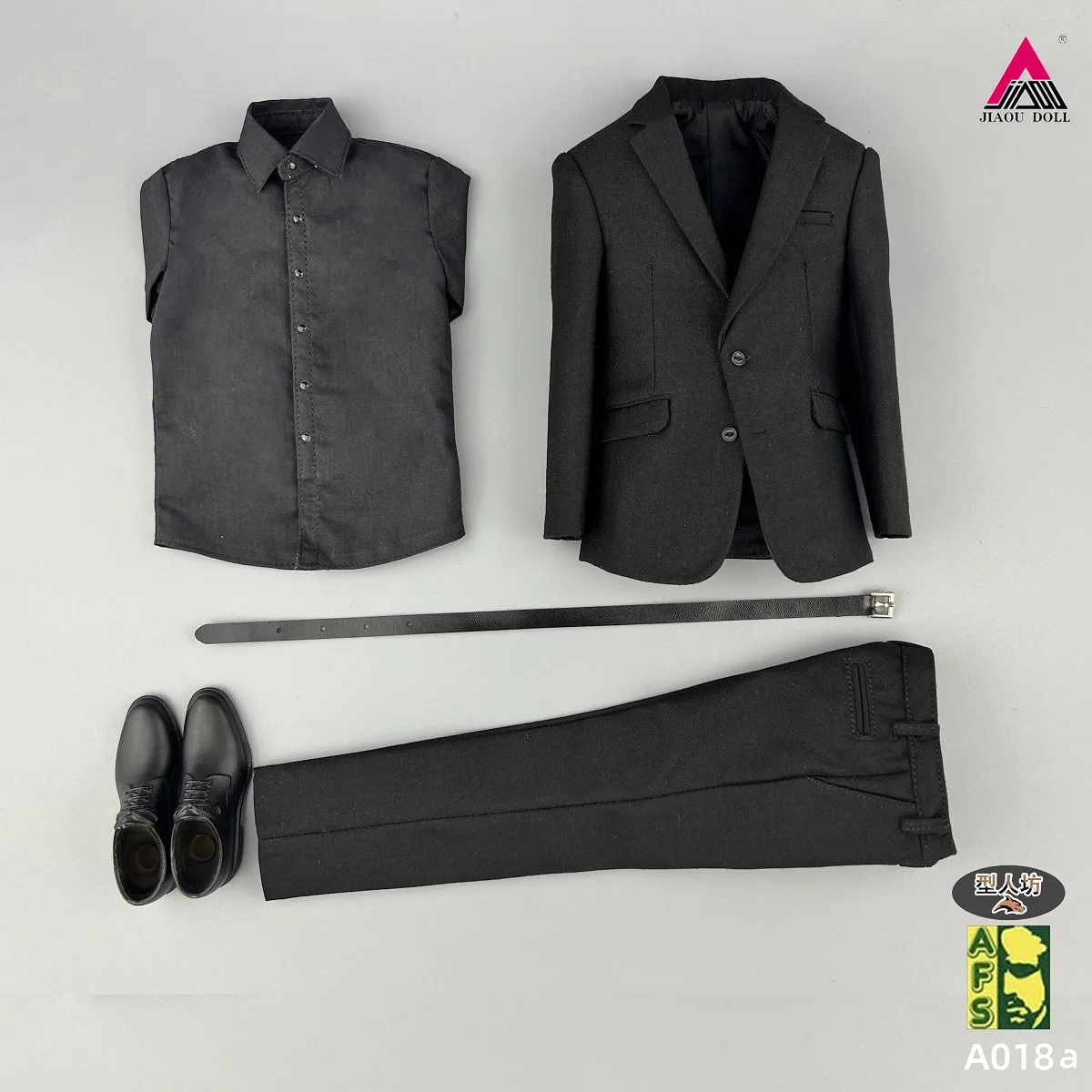 AFS A018 1/6, traje informal para hombre, ropa negra/rayada, conjunto de zapatos de cuero, modelo apto para cuerpo de figura de acción de soldado MB002 BD001 de 12 pulgadas