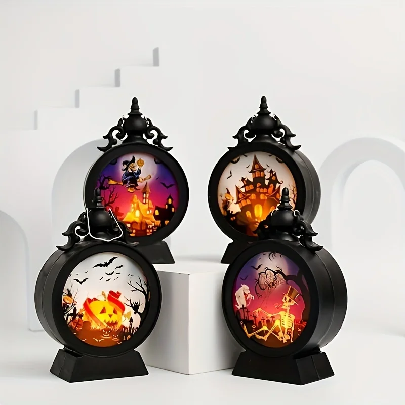 โคมไฟภายในอาคารตกแต่งฮาโลวีนโคมไฟวินเทจสำหรับตกแต่งของขวัญปาร์ตี้ฮาโลวีนพร้อมเทียน LED แบบพกพา