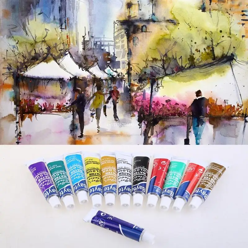 12 Colors Tubes 6ml Paint Tube Drawing Painting Watercolor Pigment Set With Brus Dropship