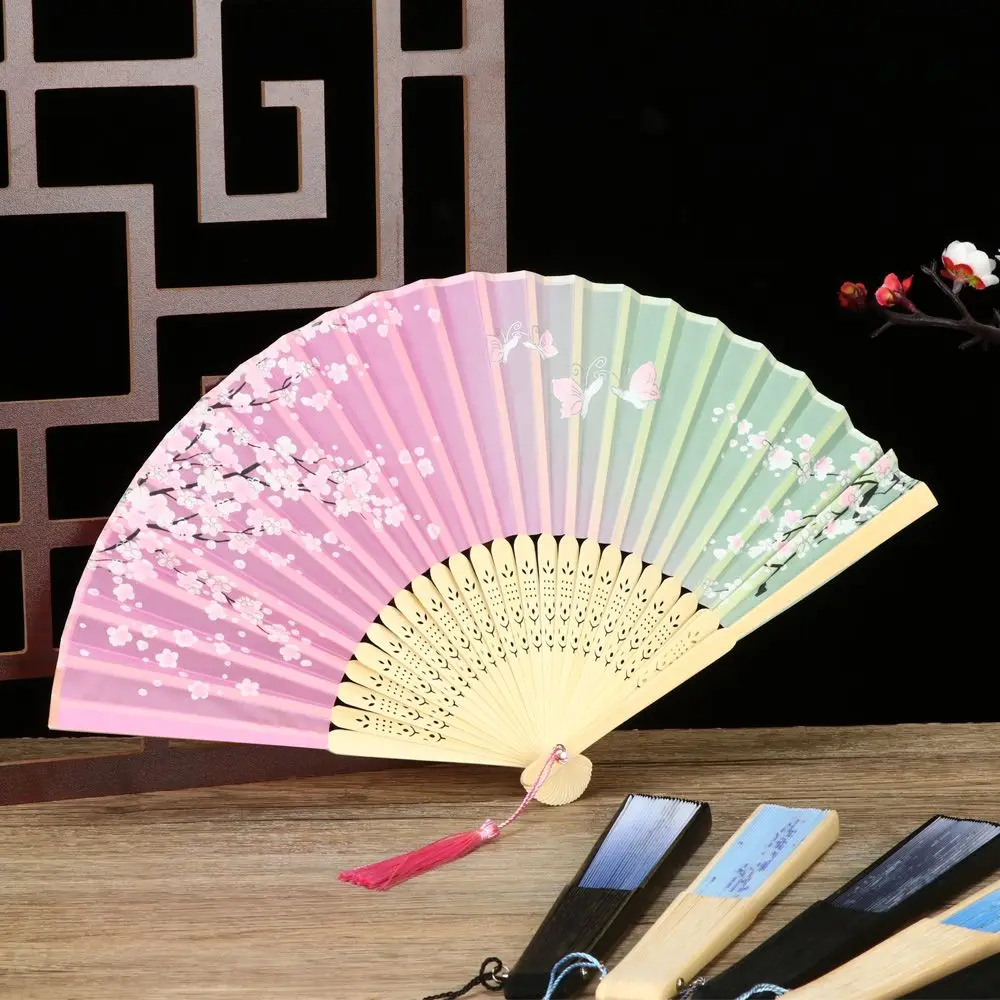 Bamboo Antique Folding Fan Chinese StyleFan Summer Female Dance Fan Portable Elegent Flower Hand Held Fan