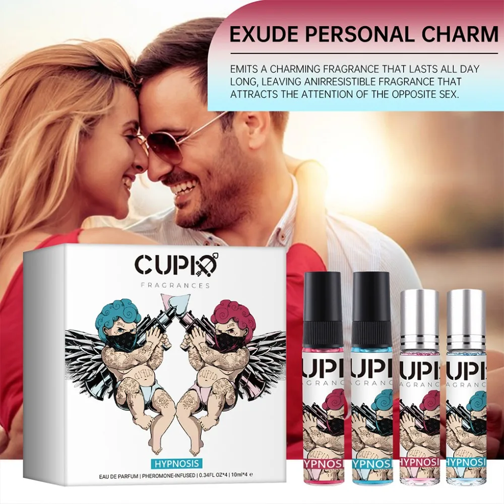 Cupid 10ml*4 Pink & Blue Glass Bottles Unisex Floral Gourmand Cologne Men and Women for Christmas and New Year gifts