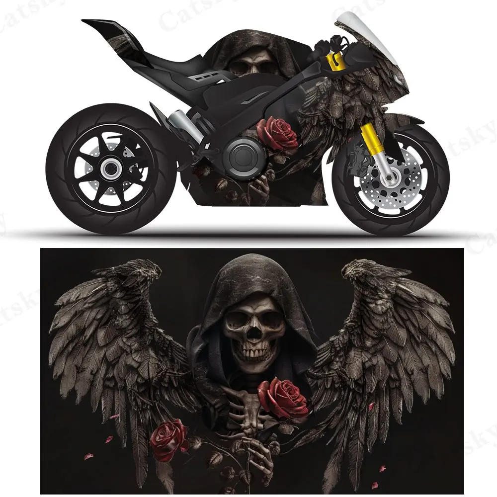 

Dark Wing Underworld Flower Motorcycle Vinyl Wrap, PVC Self-Adhesive Waterproof Motorcycle Sticker, Anti-Scratch Decorative Film