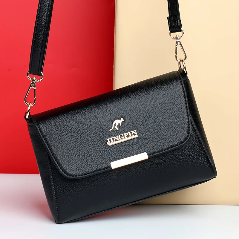 Women's Leather Flip Shoulder Bags, Fashionable and Versatile Metal Single Shoulder Bag, Suitable for Commuting and Banquets