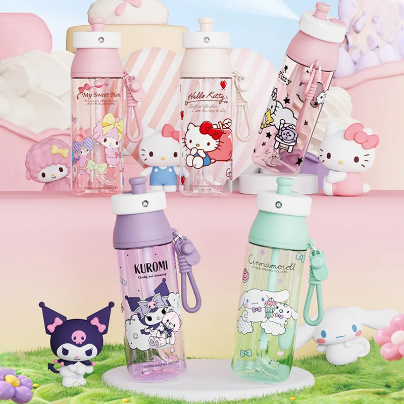 

Летняя портативная бутылка для воды Sanrio Hello Kitty с соломинкой и распылителем, креативный подарок для школы, фитнеса, офиса