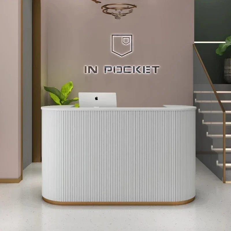 

Beauty Salon Modern Reception Desks Italian Minimalism White Customer Center Counter Hostel Atril Furniture Receptionsdisk FYRD