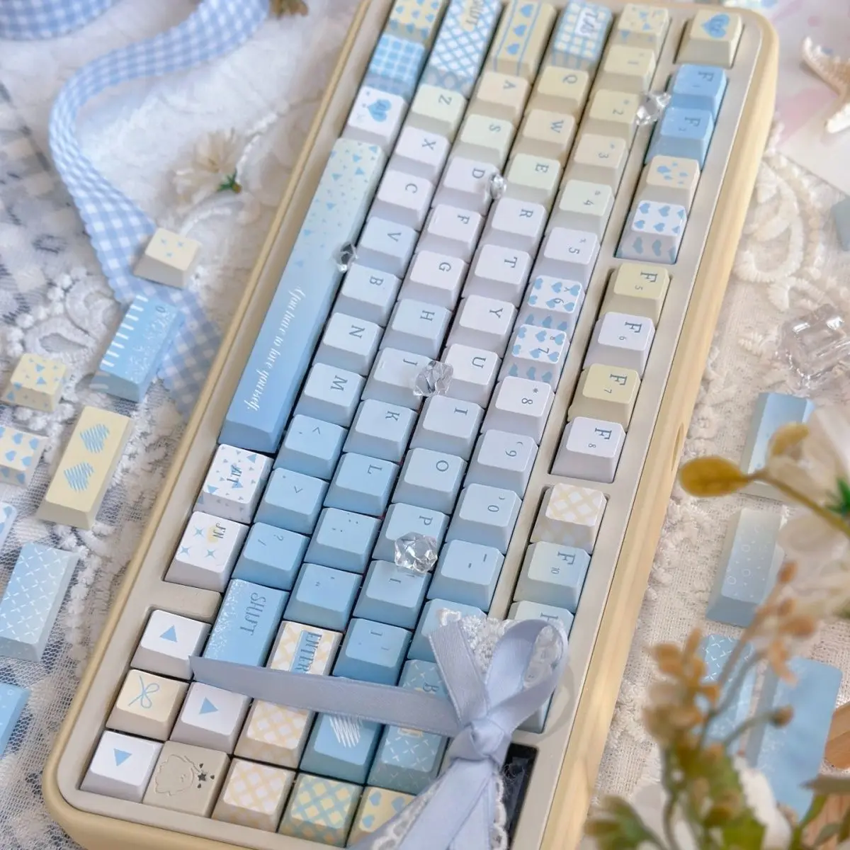 Seven-point blue keycaps, five-sided sublimation, suitable for mechanical keyboards, new original, highly personalized and fresh